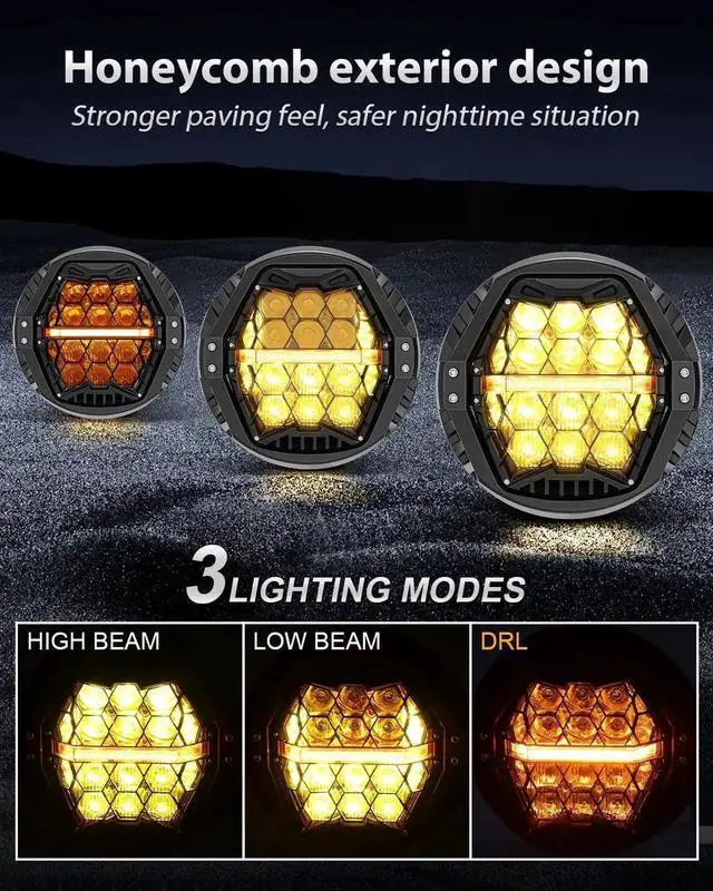 Alt view image 7 of 7 - DOT Approved 1000% Bright 120W 7'' Motorcycles LED Headlight with Amber Lens DRL Compatible with Road King Road Glide Street Glide Electra Glide Ultra Limited Heritage Softail Fat Boy Yamaha