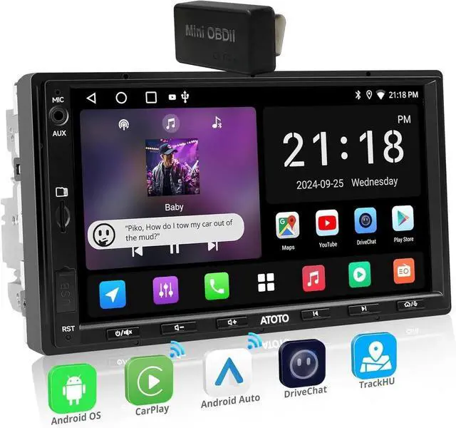 Main image of A5L Android Double DIN Car Stereo with OBD II Scanner, 7 inch Wireless Carplay & Android Auto Touchscreen Radio 2G+32G, 24-B EQ DSP, WiFi/BT/USB Tethering, GPS Tracker, FM/AM
