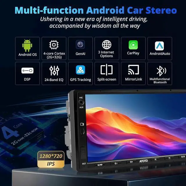 Alt view image 6 of 7 - A5L Android Double DIN Car Stereo with OBD II Scanner, 7 inch Wireless Carplay & Android Auto Touchscreen Radio 2G+32G, 24-B EQ DSP, WiFi/BT/USB Tethering, GPS Tracker, FM/AM