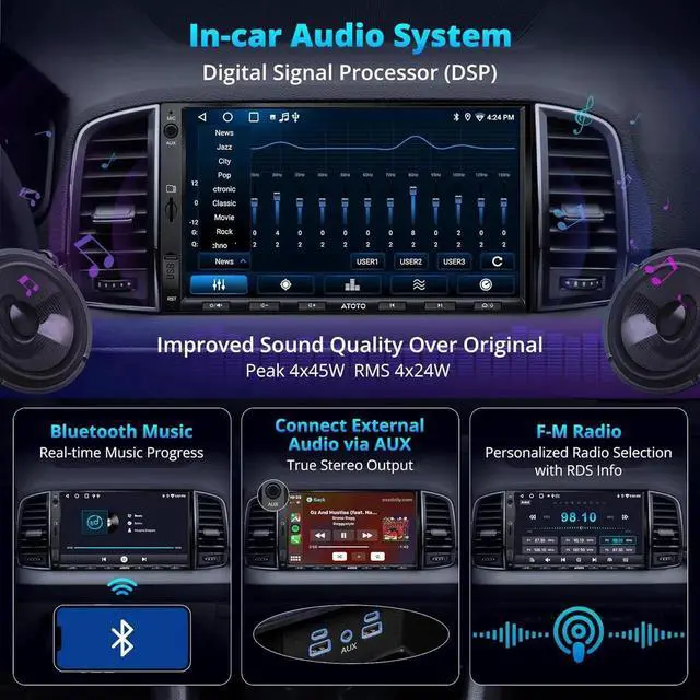 Alt view image 7 of 7 - A5L Android Double DIN Car Stereo with OBD II Scanner, 7 inch Wireless Carplay & Android Auto Touchscreen Radio 2G+32G, 24-B EQ DSP, WiFi/BT/USB Tethering, GPS Tracker, FM/AM