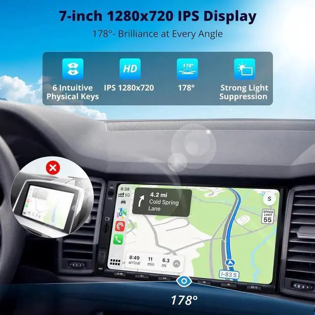 Alt view image 3 of 7 - A5L Android Double DIN Car Stereo with OBD II Scanner, 7 inch Wireless Carplay & Android Auto Touchscreen Radio 2G+32G, 24-B EQ DSP, WiFi/BT/USB Tethering, GPS Tracker, FM/AM
