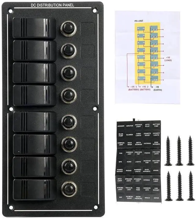 Alt view image 6 of 7 - 8 Gang Aluminium LED Rocker & Circuit Breaker Waterproof Marine Boat Rv Switch Panel AM62-PN-LB8Z