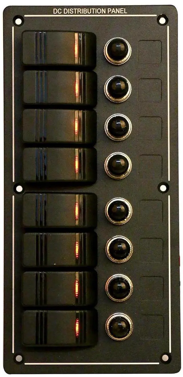 Alt view image 3 of 7 - 8 Gang Aluminium LED Rocker & Circuit Breaker Waterproof Marine Boat Rv Switch Panel AM62-PN-LB8Z