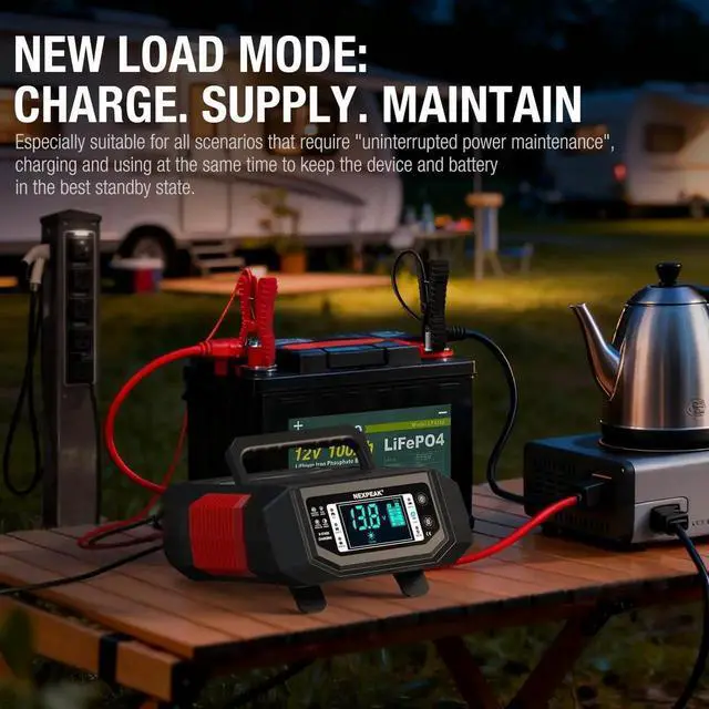 Alt view image 4 of 7 - 1-20A Battery Charger, Trickle Charger Car Battery Charger 12V 24V LiFePO4 Lead Acid Smart Battery Maintainer with Adjustable Current for Car Truck Lawn Mower Boat Marine