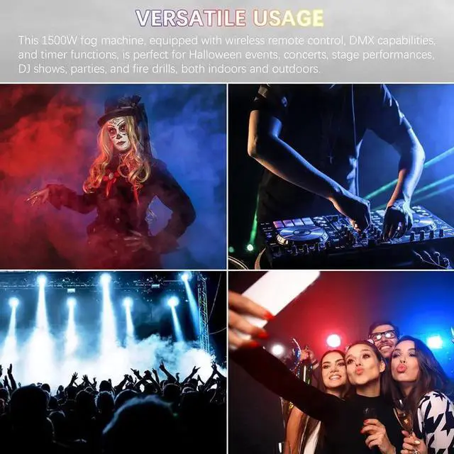 Alt view image 5 of 7 - Fog Machine 1500W with DMX, Wireless Remote & Timer Function Professional Outdoor Waterproof Smoke Machine for Stage DJs, Halloween, Parties, Concerts, Events