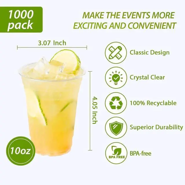 Alt view image 6 of 7 - 1000 Pack 10 oz Clear Plastic Cups, Disposable Drinking Party Cups for Birthday Parties, Picnics, Ceremonies, and any Events