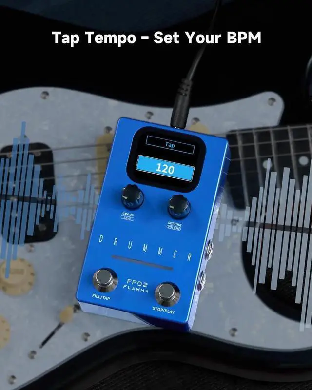 Alt view image 4 of 7 - FF02 Drum Machine Guitar Pedal - 121 Drum Grooves, 11 Music Genres, Tap Tempo, Customizable Rhythms, Stereo I/O for Live & Studio Use