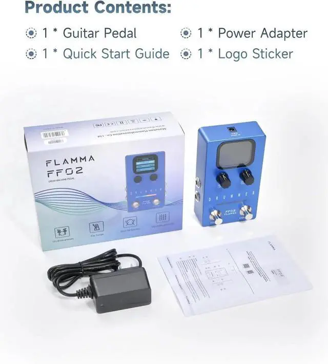 Alt view image 7 of 7 - FF02 Drum Machine Guitar Pedal - 121 Drum Grooves, 11 Music Genres, Tap Tempo, Customizable Rhythms, Stereo I/O for Live & Studio Use