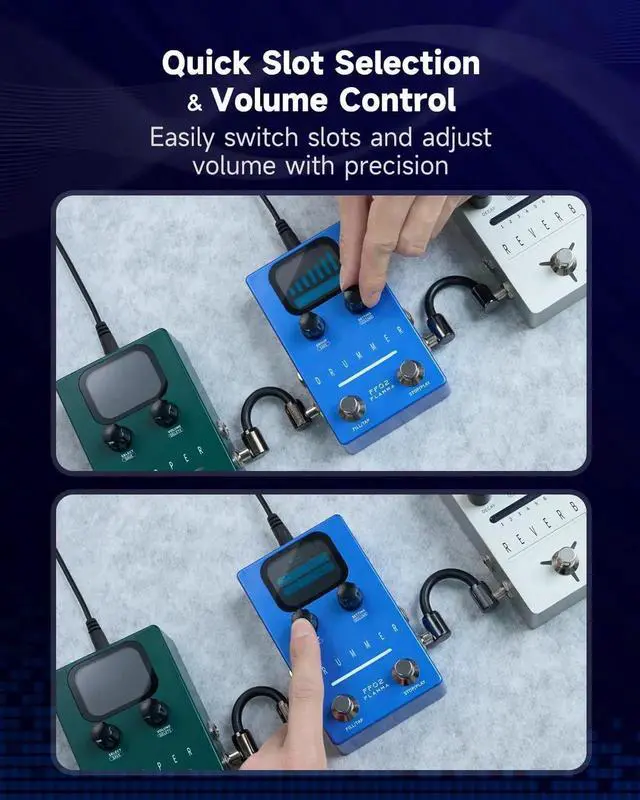 Alt view image 6 of 7 - FF02 Drum Machine Guitar Pedal - 121 Drum Grooves, 11 Music Genres, Tap Tempo, Customizable Rhythms, Stereo I/O for Live & Studio Use