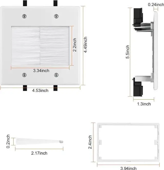 Alt view image 4 of 7 - in Wall Cable Concealer Kit with Brush Wall Plate,Recessed Outlet Box,9ft Cord,2 Gang Pass Through Wire Hider for TV Cable Management,HDMI Cables and Home Theater Systems