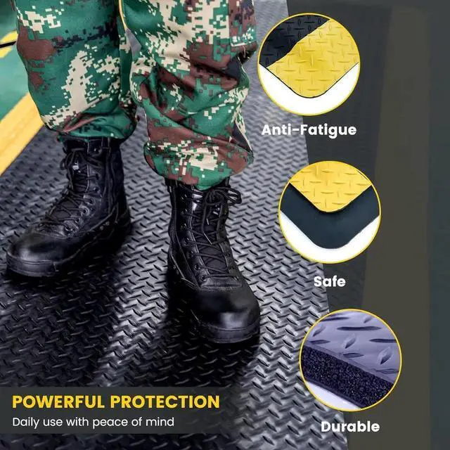 Alt view image 2 of 7 - 3' x 5' ESD Anti-Fatigue Conductive Mat, Durable Heavy Duty Diamond Plate, Soft Sponge Ergonomic Mat, Non Slip Waterproof Floor Mats for Commercial&Industrial Work, Thick 3/4 Black with Yellow Border