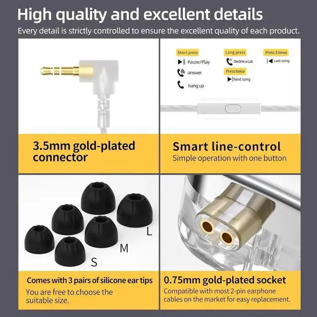 Alt view image 7 of 7 - AS24 in-Ear Monitor Headphone 24BA Drivers High-Performance IEM Earphones with 8 Tuning Switches, Noise Isolation Wired Earbuds for Musicians (Tuning Version,Black,no mic)