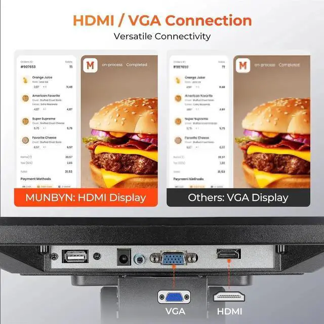 Alt view image 4 of 6 - 12-inch POS Touchscreen Monitor, LED POS Monitor, HDMI/VGA Capacitive Screen Display, Foldable Stand for Small Business, Retail, Restaurant, Bar, No Driver Required