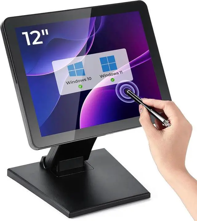 Main image of 12-inch POS Touchscreen Monitor, LED POS Monitor, HDMI/VGA Capacitive Screen Display, Foldable Stand for Small Business, Retail, Restaurant, Bar, No Driver Required