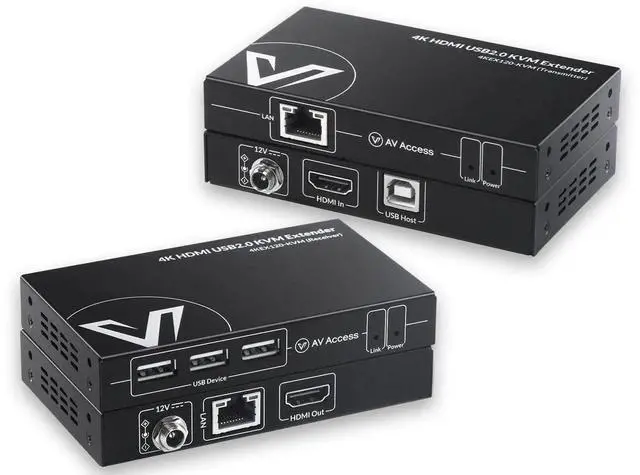 Main image of AV Access 4K HDMI KVM Extender, 120m/394ft Over Ethernet Cat5e/6, 1080P@120Hz, 3X USB 2.0 Ports, Zero-Latency, Plug and Play, KVM Webcam Extender for Gaming, Data Centers & Classrooms