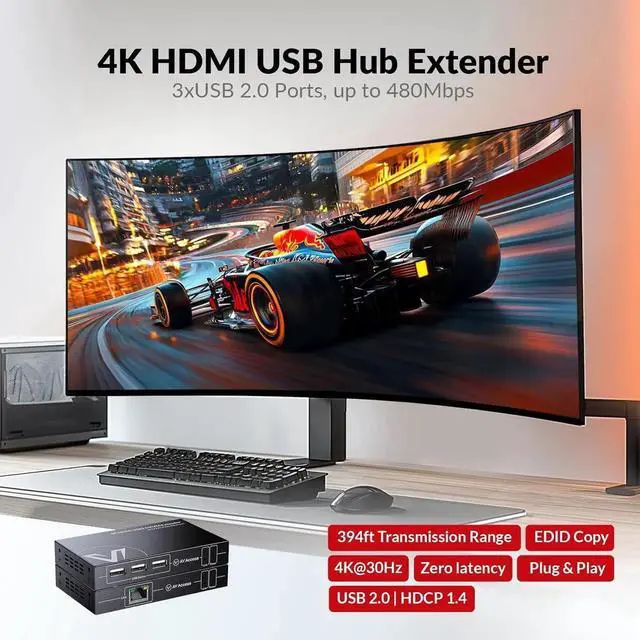 Alt view image 4 of 7 - AV Access 4K HDMI KVM Extender, 120m/394ft Over Ethernet Cat5e/6, 1080P@120Hz, 3X USB 2.0 Ports, Zero-Latency, Plug and Play, KVM Webcam Extender for Gaming, Data Centers & Classrooms
