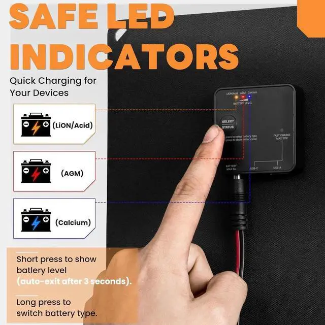 Alt view image 2 of 7 - 30W Folding Solar Battery Trickle Charger Maintainer, 2-in-1 Portable 12V Solar Trickle Charger with Built-in Charge Controller, Dual USB Fast Charging for Car Truck Boat Automotive Camping