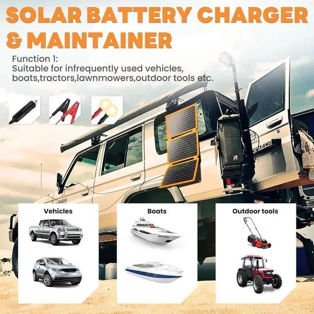 Alt view image 4 of 7 - 30W Folding Solar Battery Trickle Charger Maintainer, 2-in-1 Portable 12V Solar Trickle Charger with Built-in Charge Controller, Dual USB Fast Charging for Car Truck Boat Automotive Camping