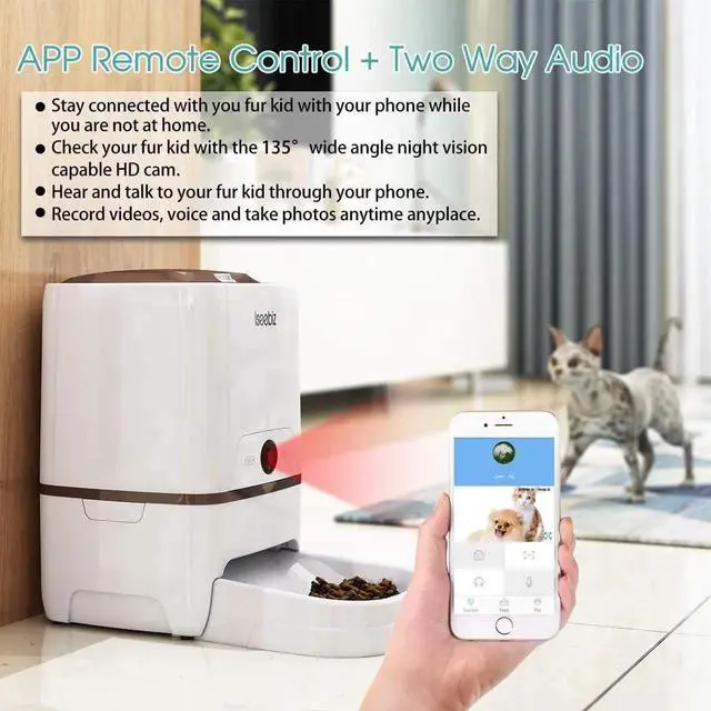 Alt view image 6 of 7 - Automatic Pet Feeder with Camera, 6L App Control Smart Feeder Cat Dog Food Dispenser, 2-Way Audio, Voice Remind, Video Record, 6 Meals a Day for Medium Large Cats Dogs, Compatible with Alexa