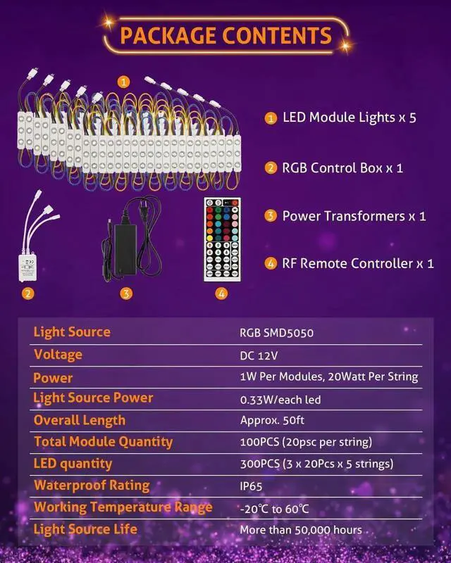 Alt view image 2 of 7 - 50FT LED Light Modules for Business Window Light Commercial Storefront Lights 100PCS LED Module for Signs 0.92W 3 LED 5050 SMD RGB Adhesive Waterproof Strip Lights for Store Advertising Décor