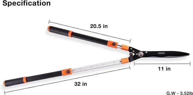 Alt view image 5 of 7 - Hedge Shears Heavy Duty 32.5"-43" Extendable Handle Professional Garden Clippers Pruning Scissors Trimmer Yard Landscaping Tool Black, Orange -