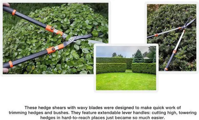 Alt view image 7 of 7 - Hedge Shears Heavy Duty 32.5"-43" Extendable Handle Professional Garden Clippers Pruning Scissors Trimmer Yard Landscaping Tool Black, Orange -