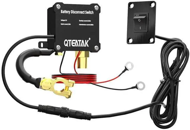 Main image of 12V 250A Battery Disconnect Switch, KCD4, Boat Rocker Panel Switch (16A 250VAC; 20A 125VAC) with Panel for Car Truck RV, 9.84 FT Cable, to Prevent Battery Drain, Pre-Wired