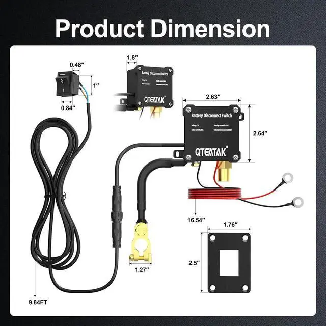Alt view image 6 of 7 - 12V 250A Battery Disconnect Switch, KCD4, Boat Rocker Panel Switch (16A 250VAC; 20A 125VAC) with Panel for Car Truck RV, 9.84 FT Cable, to Prevent Battery Drain, Pre-Wired
