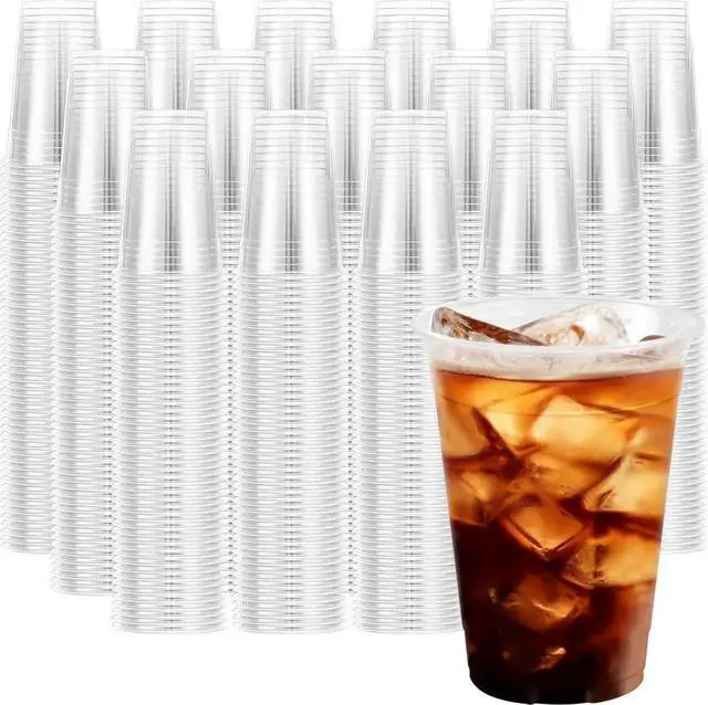 Main image of 1000 Pack 16 oz Clear Plastic Cups, Disposable Cups Wine Cocktail Punch, Sturdy & Food Safe Plastic Cup for Party & Wedding