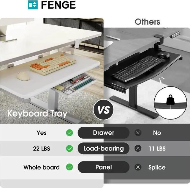 Alt view image 6 of 7 - Keyboard Tray Under Desk, Pull Out Keyboard & Mouse Tray with C Clamp Mount, Sliding Keyboard Holder for Desk, 25.6 x 11.8 inch Large Slide-Out Platform Computer Drawer for Typing, White
