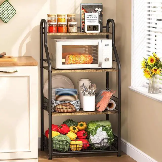 Main image of Microwave Stand with Storage 4-Tier, Bakers Racks for Kitchens, Coffee Bar Microwave Cart with Storage, Metal Bakers Rack with Storage, Coffee Cart with 5 S-Hooks