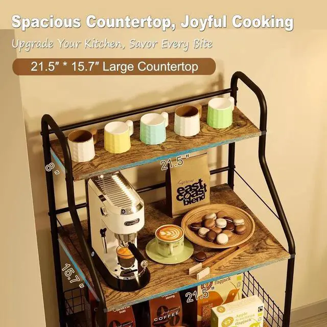 Alt view image 6 of 7 - Microwave Stand with Storage 4-Tier, Bakers Racks for Kitchens, Coffee Bar Microwave Cart with Storage, Metal Bakers Rack with Storage, Coffee Cart with 5 S-Hooks