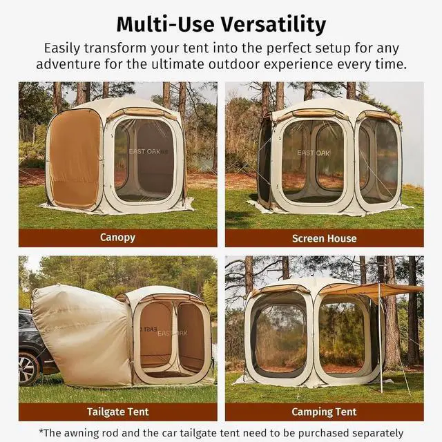 Alt view image 4 of 6 - 10×10 FT Pop Up Canopy Tent with Mesh Walls | Outdoor Screen House with 6 Sunshades | Waterproof Gazebo with Carry Bag | Portable Shelter for Camping, Patio, and Beach | Beige