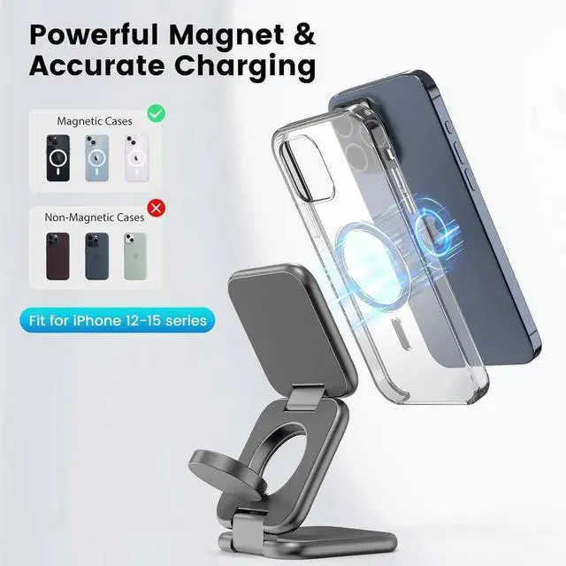 Alt view image 4 of 7 - X55 Plus 3 in 1 Charging Station for Apple Devices, Magnetic Foldable Wireless Charger 15W Fast Charging Pad for iPhone 16/15/14/13/12, for Apple Watch, for AirPods 3/2/Pro - Gray
