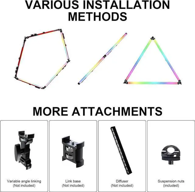 Alt view image 6 of 7 - GVM RGB Tube Light Wand with 660 Lamp Beads, 48" Photography Lighting - 2700-10000K Light Bar with 12 Scene Effects, DMX/APP Bluetooth Mesh Networking