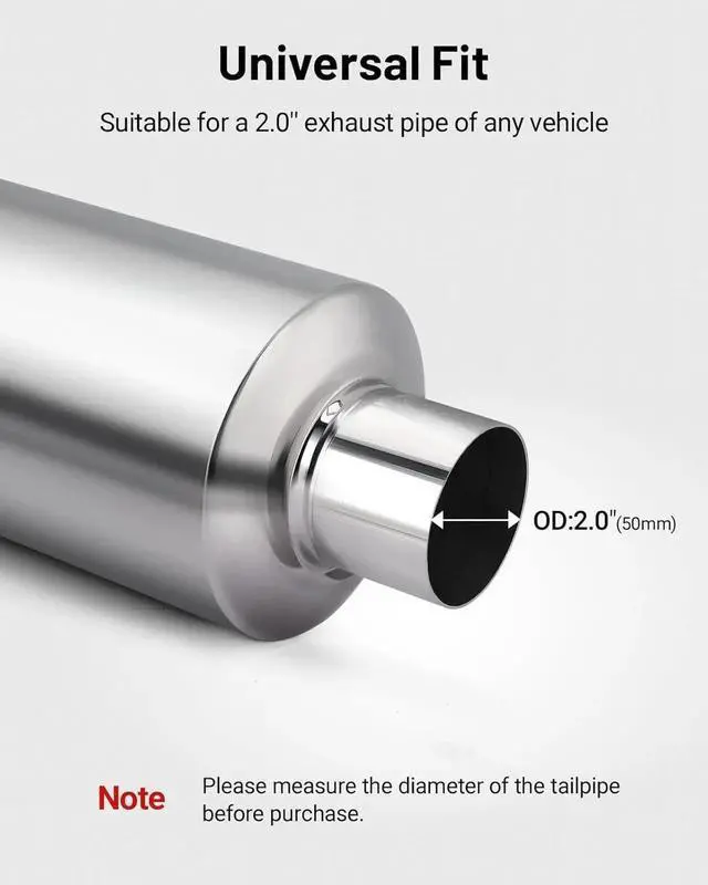 Alt view image 5 of 6 - 2" Resonator Muffler Stainless Steel (2.0 inch Inlet/Outlet, 13.8" Length)
