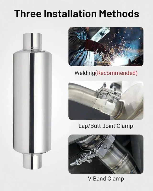 Alt view image 4 of 6 - 2" Resonator Muffler Stainless Steel (2.0 inch Inlet/Outlet, 13.8" Length)