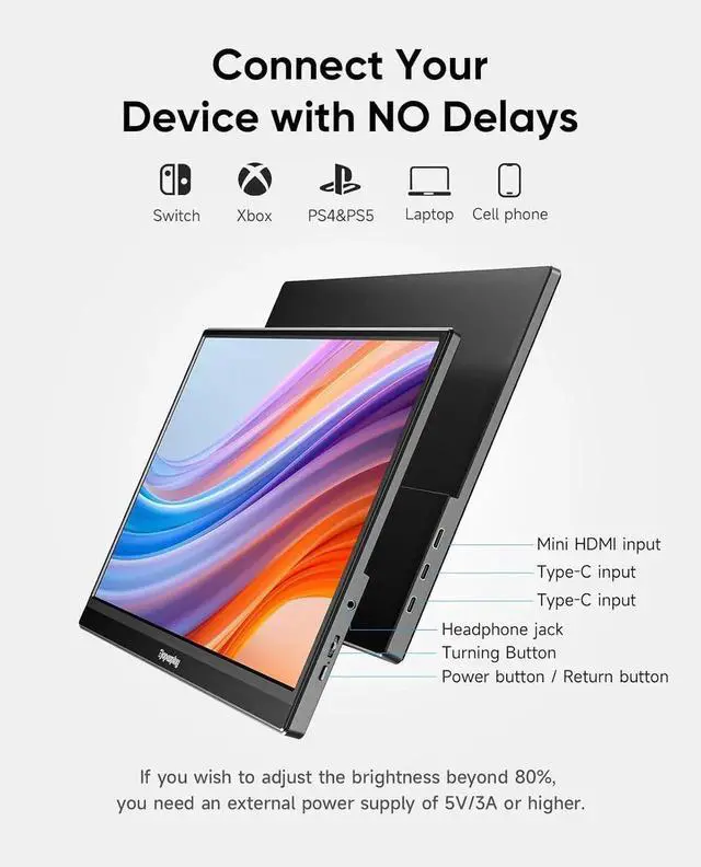 Alt view image 6 of 7 - Portable Monitor, 15.6" FHD 1080P Travel Portable Monitor for Laptop, Ultra-Slim External Screen with Kickstand, Screen Extender for Laptop PC Mac Phone PS4/5 Xbox Switch