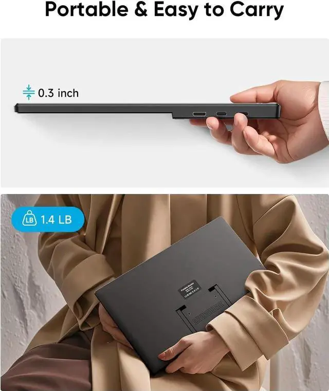 Alt view image 4 of 7 - Portable Monitor, 15.6" FHD 1080P Travel Portable Monitor for Laptop, Ultra-Slim External Screen with Kickstand, Screen Extender for Laptop PC Mac Phone PS4/5 Xbox Switch