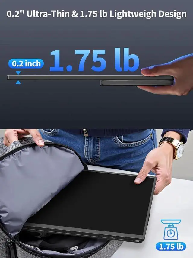 Alt view image 5 of 7 - 8000 mAh Wireless Portable Monitor, 15.6" 1080P IPS Laptop Screen, Second Computer Gaming Display with Speakers, Travel Monitor for Windows/Mac/Android/iOS/Gaming Console