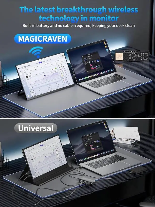 Alt view image 6 of 7 - 8000 mAh Wireless Portable Monitor, 15.6" 1080P IPS Laptop Screen, Second Computer Gaming Display with Speakers, Travel Monitor for Windows/Mac/Android/iOS/Gaming Console