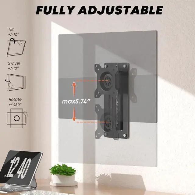 Alt view image 2 of 5 - PUTORSEN Premium Height Adjustable Monitor Wall Mount up to 35 inch Ultrawide Screen, Low Profile VESA Wall Mount Monitor Holds up to 22 lbs, Full Motion Computer Monitor Mount, VESA 75/100, Black