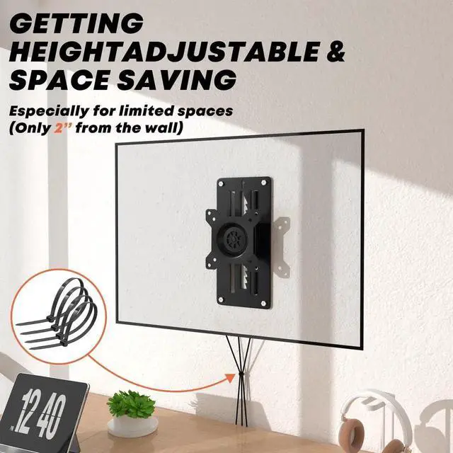 Alt view image 5 of 5 - PUTORSEN Premium Height Adjustable Monitor Wall Mount up to 35 inch Ultrawide Screen, Low Profile VESA Wall Mount Monitor Holds up to 22 lbs, Full Motion Computer Monitor Mount, VESA 75/100, Black