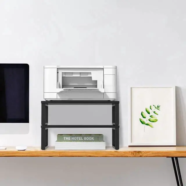 Alt view image 5 of 5 - NOVIMANGO 2 Pack Monitor Stand Riser Wood Desk Shelf with Storage, Laptop Stand Riser Computer Stand for Desk Shelf Organizer Desktop Printer Table for PC Laptop Fax Monitor Lift, Black