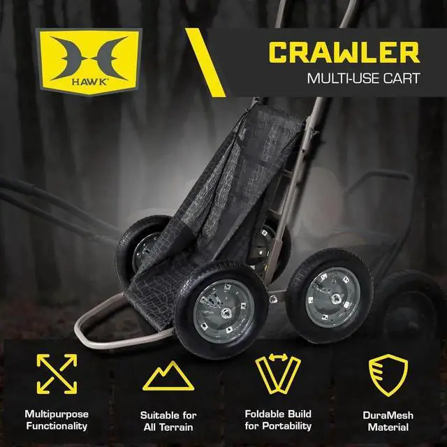 Alt view image 4 of 7 - Crawler Multi-Use Folding Cart, Deer Hunting Fishing Cart w/ 500 Lb Capacity for Hauling Game, Bait, Hunting Gear, & Wood, Flat Dark Earth Gray