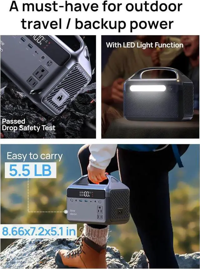 Alt view image 3 of 7 - Portable Power Station 300W (600W Peak), 192Wh (60,000mAh) Solar Generator, LiFeP04 Battery with AC Outlets, 5.5LB Power Bank for Outdoor Camping, Traveling, Home & Emergency (Solar Optional)