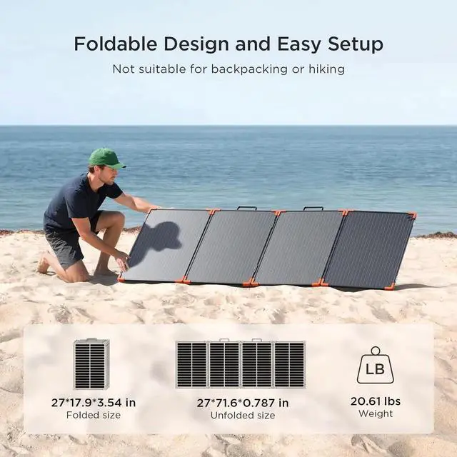 Alt view image 5 of 7 - 200 watt Portable Solar Panel with 20A PWM Controller,RV Essentials,19V Foldable Solar Charger for Power Station&12V Battery,23.5% High Efficiency IP68 Waterproof 4 Kickstands for Camping RV Road Trip