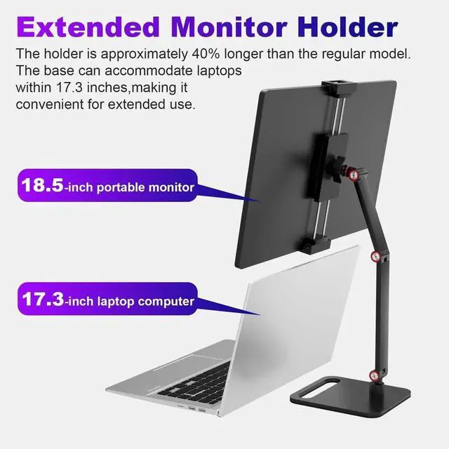 Alt view image 3 of 5 - Hnfrwd Portable Monitor Stand Holder for 6-18.5 Inch,Universal Desktop Version Expandable Display Base Adjustable Portable Monitor Desktop Clamp,Long Stand,Tablet Stand ,Compatible with Larger Sizes