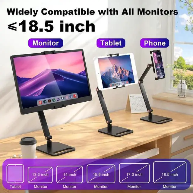 Alt view image 4 of 5 - Hnfrwd Portable Monitor Stand Holder for 6-18.5 Inch,Universal Desktop Version Expandable Display Base Adjustable Portable Monitor Desktop Clamp,Long Stand,Tablet Stand ,Compatible with Larger Sizes