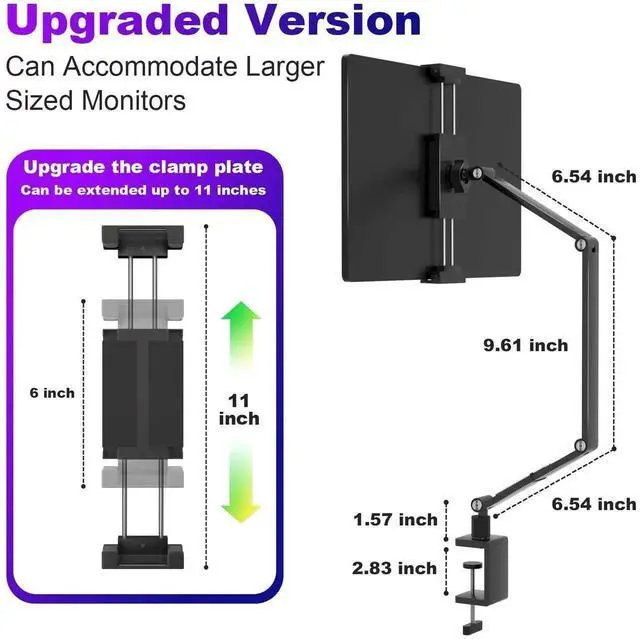 Alt view image 2 of 4 - Hnfrwd Tablet Stand Holder for ipad,Portable Monitor Stand for 6-18.5 ",Adjustable Foldable Tablet Arm iPad Desk Mount with 360°Rotate Base,Phone iPad Holder for Desk,Compatible with Larger Monitors